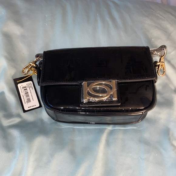 Bebe Alexandra Patent Small Shoulder Bag with Chain Strap - Black - Picture 2 of 8